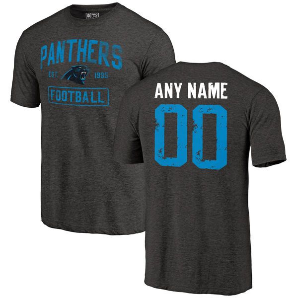 Men Black Carolina Panthers Distressed Custom Name and Number Tri-Blend Custom NFL T-Shirt